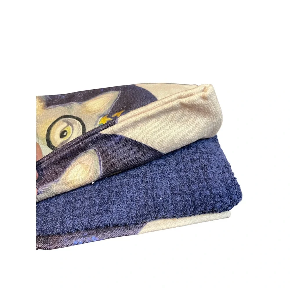 Novelty Cat in Wizard Hat Kitchen Towel Set, Decorative Linen Towels